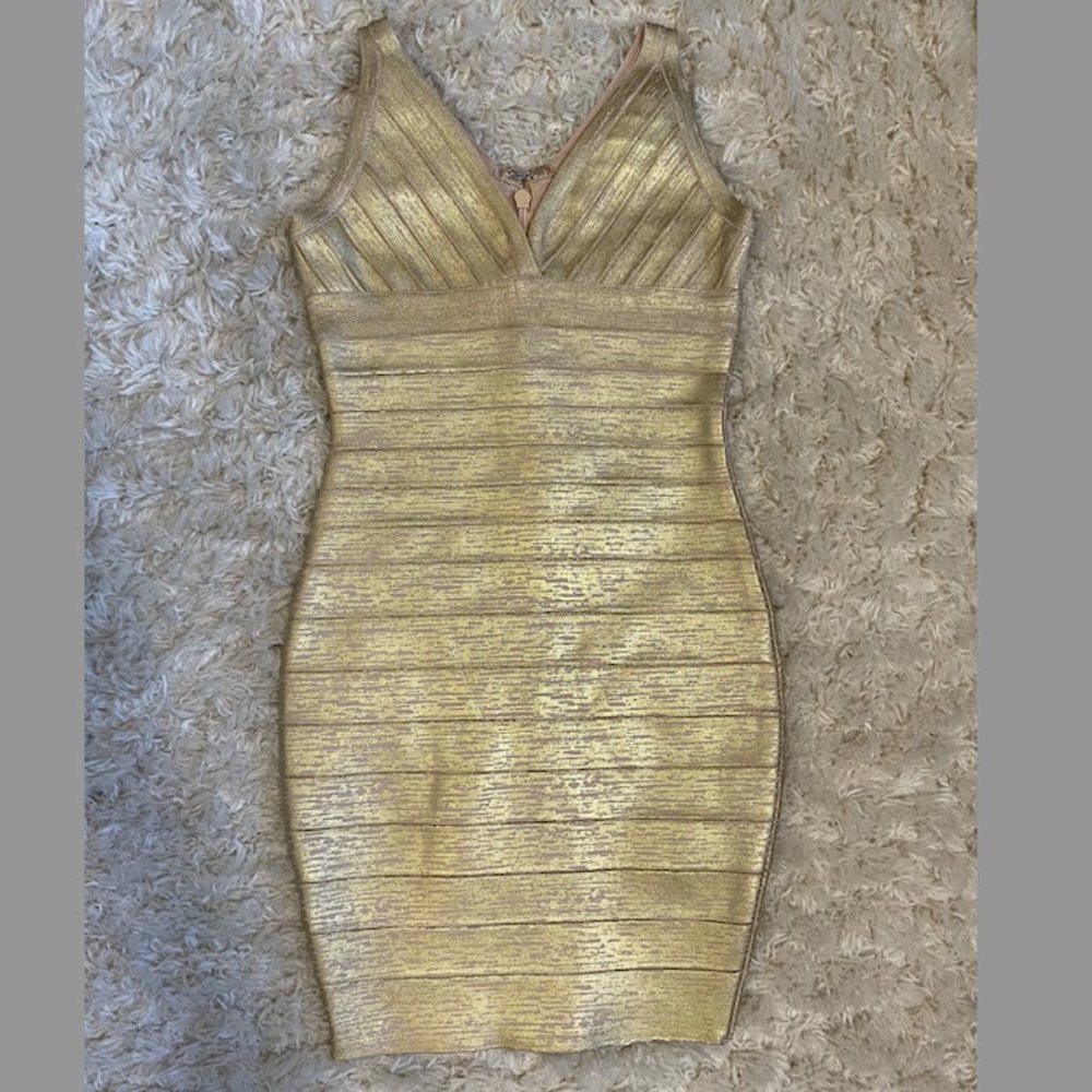Katie J NYC Gold Bandage Dress